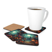 DistinctInk (Set of 4) Corkwood Coasters with Trick or Treat Fun Design for Halloween