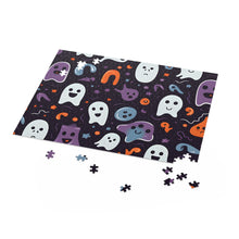 DistinctInk Jigsaw Puzzle with Skeletal Ghostly Pumpkins Design for Halloween