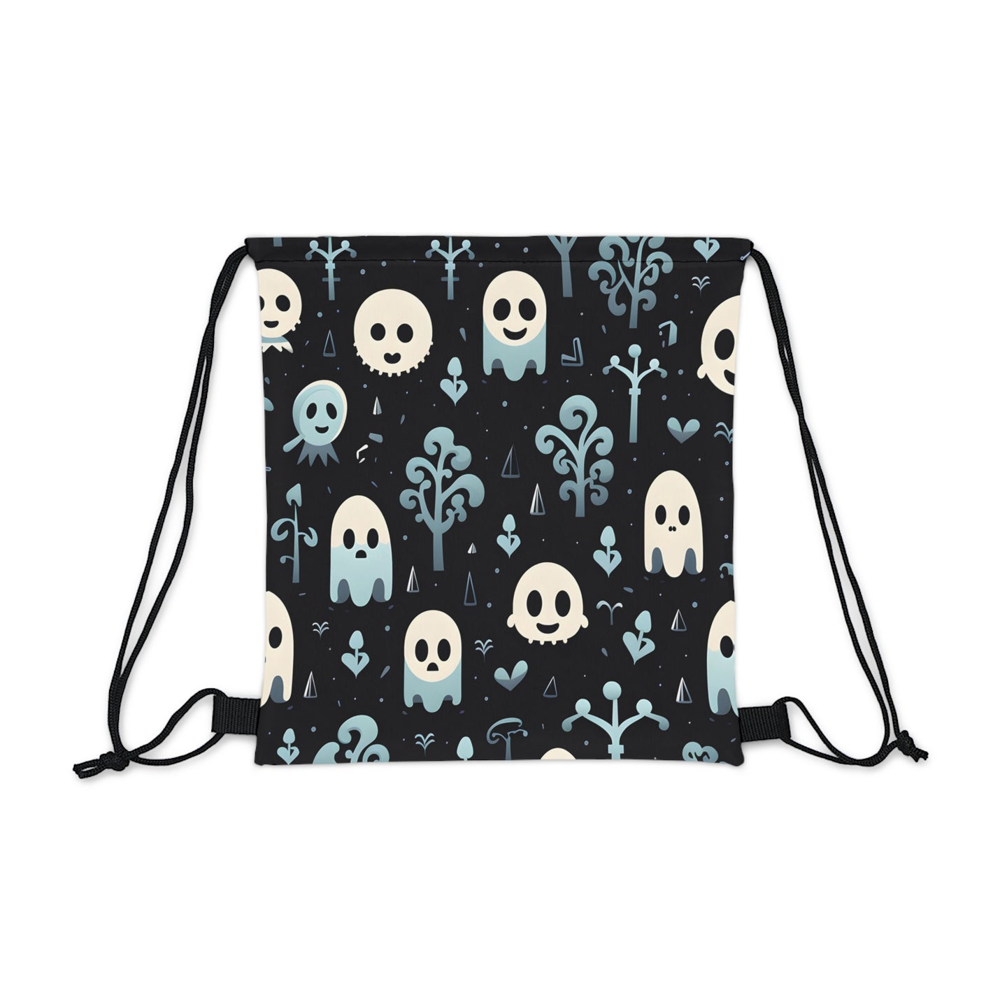 DistinctInk Drawstring Bag / Backpack with Ghastly Skeletal Shadows Design for Halloween