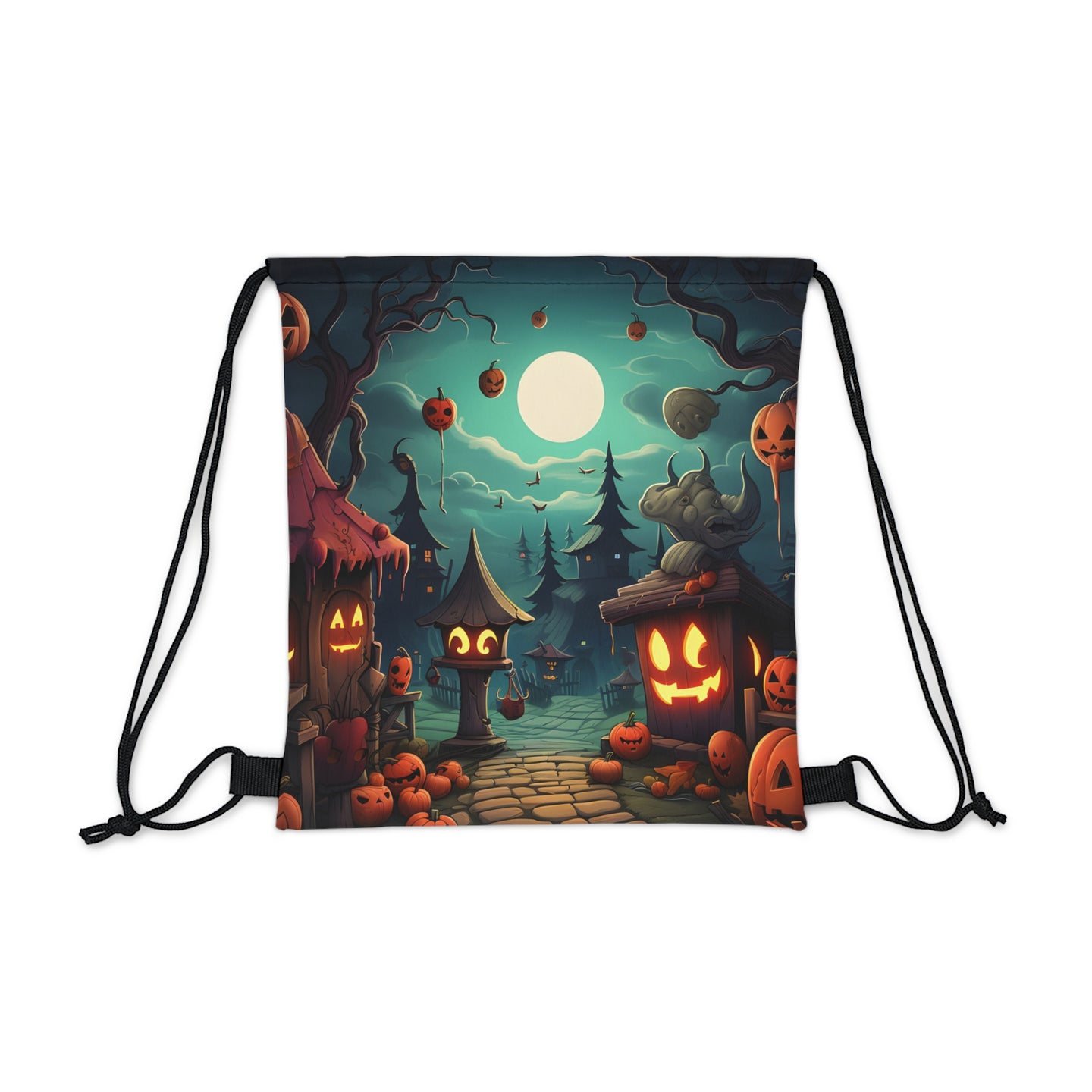 DistinctInk Drawstring Bag / Backpack with Trick or Treat Fun Design for Halloween