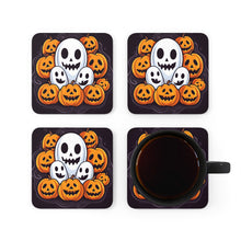 DistinctInk (Set of 4) Corkwood Coasters with Skele-Pumpkin Ghost PatternDesign for Halloween