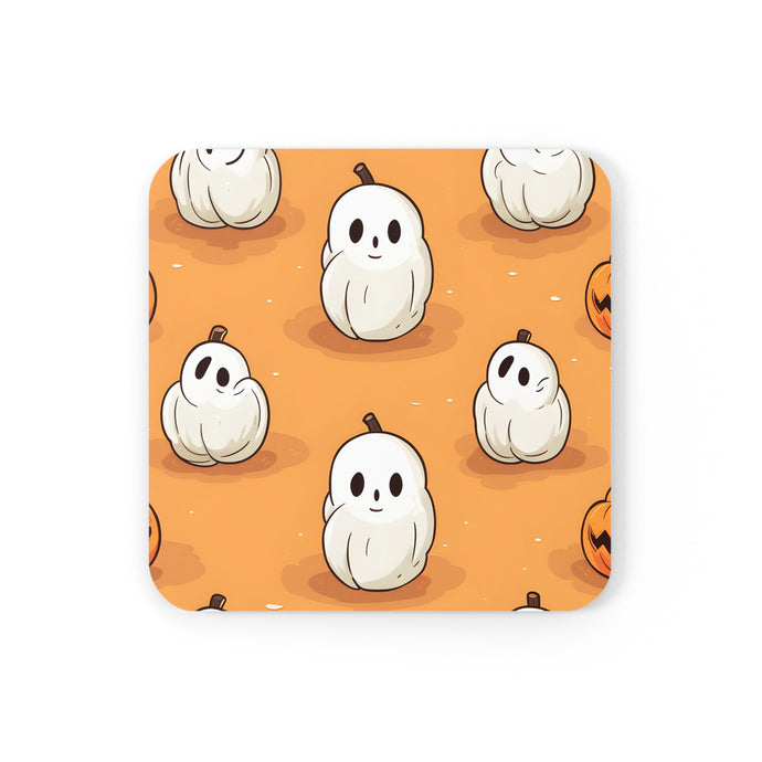 DistinctInk (Set of 4) Corkwood Coasters with Ghastly Skeleton Pumpkin adornedDesign for Halloween