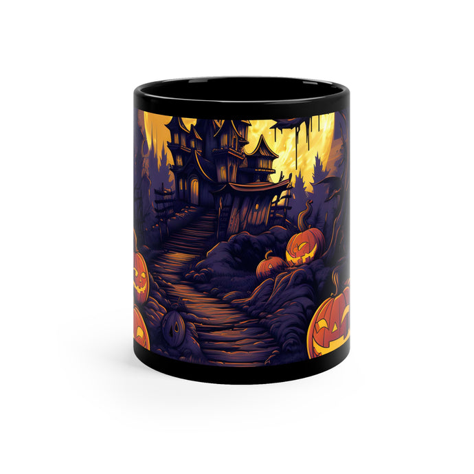 DistinctInk Black Coffee Mug - Ghostly Ghouls in the Graveyard for Halloween