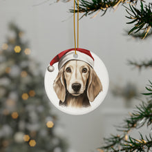 DistinctInk Hanging Ceramic Christmas Tree Ornament with Gold String - Great Gift/Present - 2 3/4 inch Diameter - Saluki Puppy Drawing Design