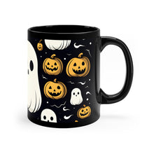 DistinctInk Black Coffee Mug - Skeletal Ghostly Pumpkin Fun for Halloween