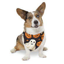 DistinctInk Adjustable Pet Banana Collar with Ghastly Skeleton Pumpkin Party Design for Halloween