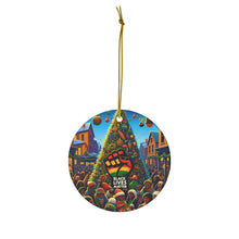 DistinctInk Hanging Ceramic Christmas Tree Ornament Charm with Gold String - Great Gift/Present - 2 3/4 inch Diameter - Christmas Unity for Black Lives