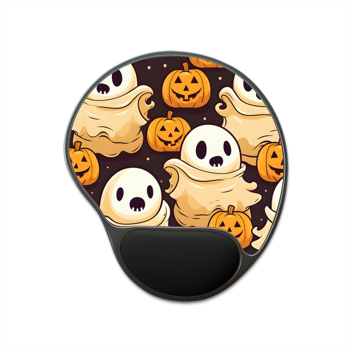DistinctInk Mouse Pad with Wrist Rest  with Ghost Skeleton Pumpkin Pattern Design for Halloween