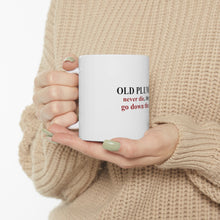 DistinctInk Glossy White Coffee / Tea Mug - Old Plumbers Never Die - Down the Drain