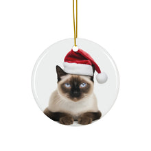 DistinctInk Hanging Ceramic Christmas Tree Ornament with Gold String - Great Gift/Present - 2 3/4 inch Diameter - Siamese Cat Design
