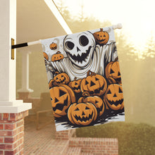 DistinctInk Garden & House Banner / Flag with Ghostly Skeleton and Pumpkins Design for Halloween