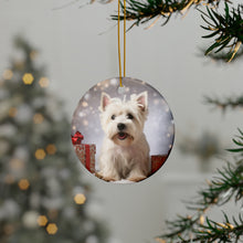 DistinctInk Hanging Ceramic Christmas Tree Ornament with Gold String - Great Gift/Present - 2 3/4 inch Diameter - West Highland White Terrier Design