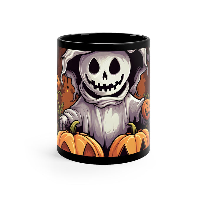 DistinctInk Black Coffee Mug - Trick or Treat Ghost-O-Lantern for Halloween