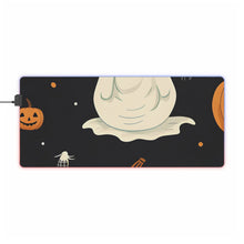 DistinctInk LED Gaming Mouse Pad with Spooky Skeleton Pumpkin Patch Design for Halloween
