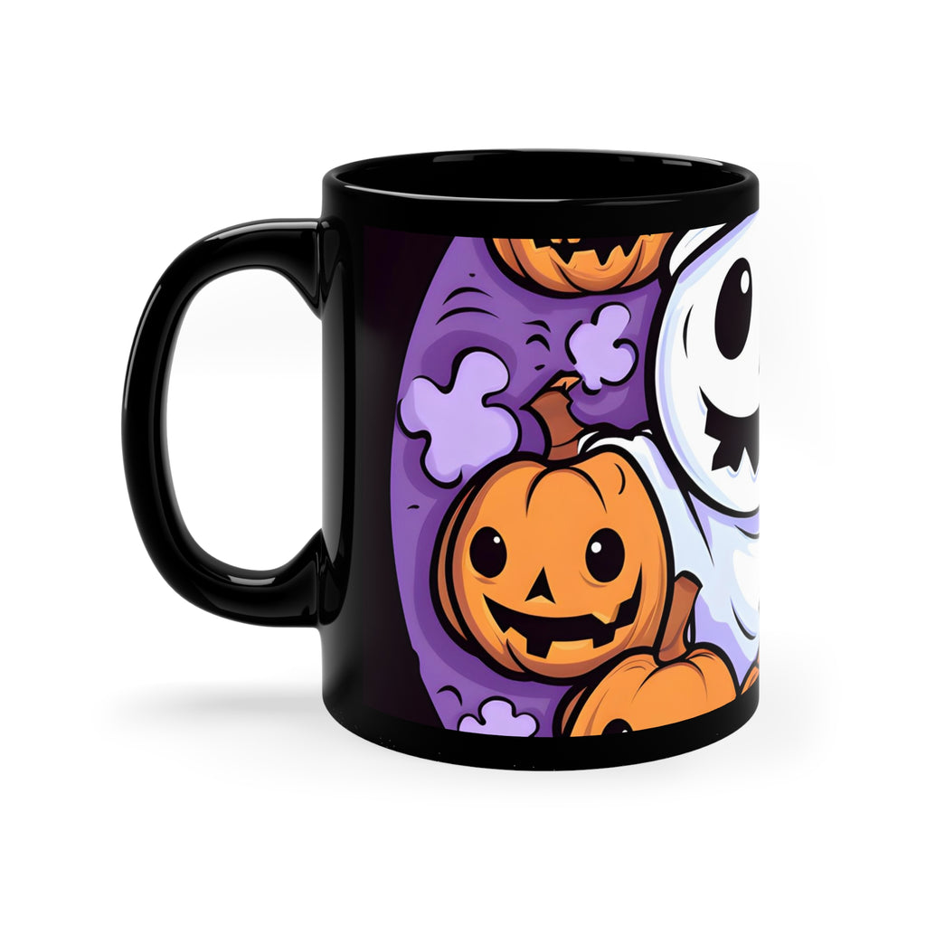 Black Coffee Mug - Ghost Skeleton Pumpkins for Halloween, view 2