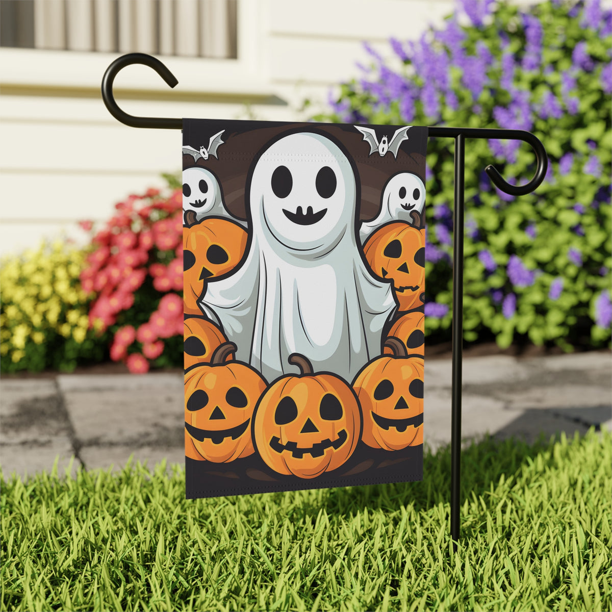 Garden & House Banner / Flag with "Spooky Skeleton Pumpkins" Design for Halloween, view 6