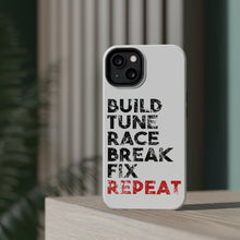 DistinctInk ToughCase for Apple iPhone, Compatible with MagSafe Charging - Build Tune Race Break Fix Repeat
