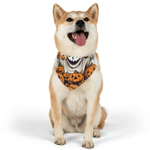 DistinctInk Adjustable Pet Banana Collar with Ghostly Skeleton and Pumpkins Design for Halloween