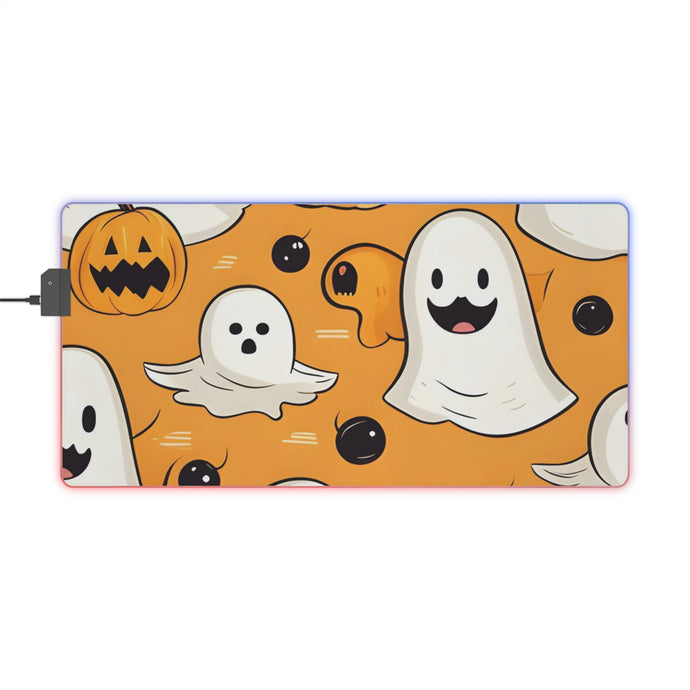 DistinctInk LED Gaming Mouse Pad with Ghoulish Bats and Pumpkins Design for Halloween