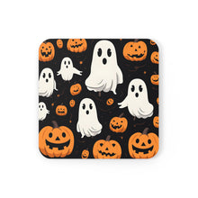 DistinctInk (Set of 4) Corkwood Coasters with Ghost Skeleton Pumpkin CartoonDesign for Halloween