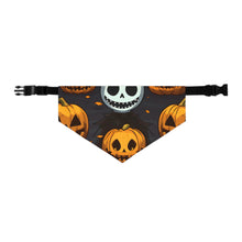 DistinctInk Adjustable Pet Banana Collar with Ghastly Skeleton Pumpkins Design for Halloween