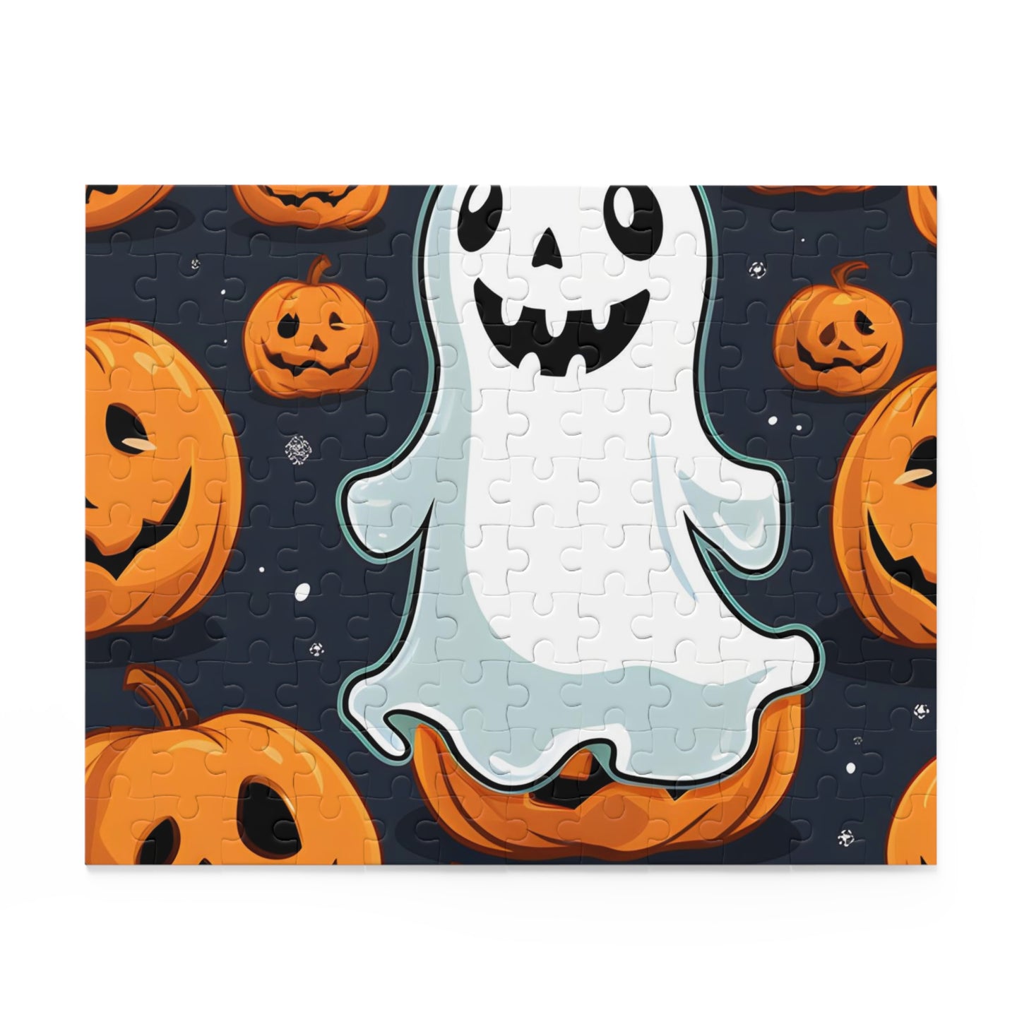 DistinctInk Jigsaw Puzzle with Ghost Skeleton Spooky Pumpkins Design for Halloween