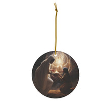 DistinctInk Hanging Ceramic Christmas Tree Ornament Charm with Gold String - Great Gift/Present - 2 3/4 inch Diameter - Virgin Birth: Isaiah 7:14