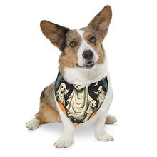 DistinctInk Adjustable Pet Banana Collar with Spooky Skeleton Pumpkins Design for Halloween