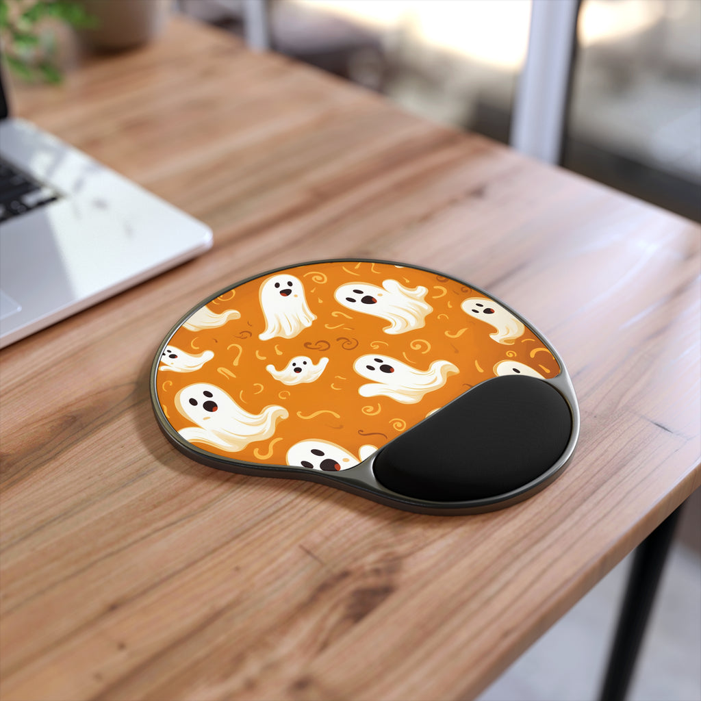 Mouse Pad with Wrist Rest with Ghost Skeleton Pumpkin Pattern Design for Halloween, view 2