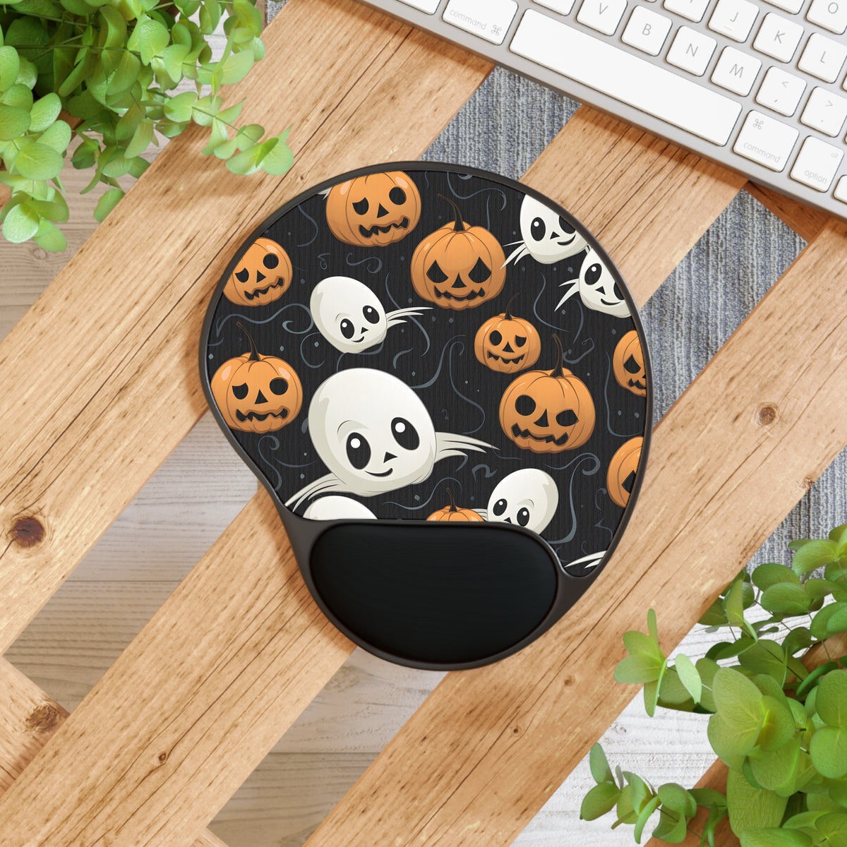 Mouse Pad with Wrist Rest with Ghost Skeleton Pumpkin Pattern Design for Halloween, view 4