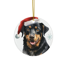 DistinctInk Hanging Ceramic Christmas Tree Ornament with Gold String - Great Gift/Present - 2 3/4 inch Diameter - Beauceron Design