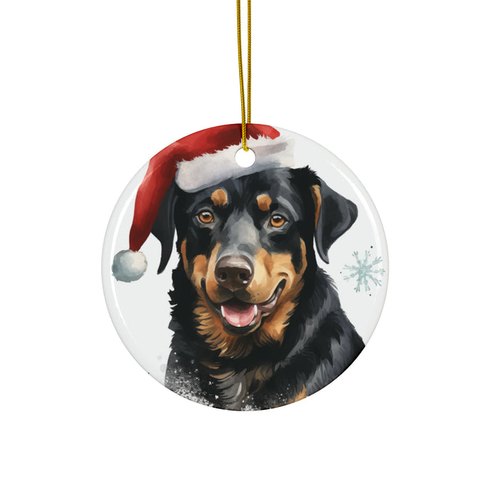 DistinctInk Hanging Ceramic Christmas Tree Ornament with Gold String - Great Gift/Present - 2 3/4 inch Diameter - Beauceron Design