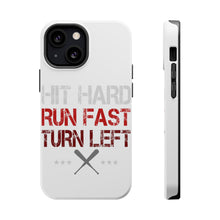 DistinctInk ToughCase for Apple iPhone, Compatible with MagSafe Charging - Hit Hard Run Fast Turn Left Baseball