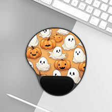 DistinctInk Mouse Pad with Wrist Rest  with Ghostly Skeleton Pumpkin Patch Design for Halloween