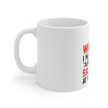 DistinctInk Glossy White Coffee / Tea Mug - Warning May Start Talking Baseball