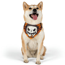 DistinctInk Adjustable Pet Banana Collar with Spooky Skeleton Pumpkin Patch Design for Halloween