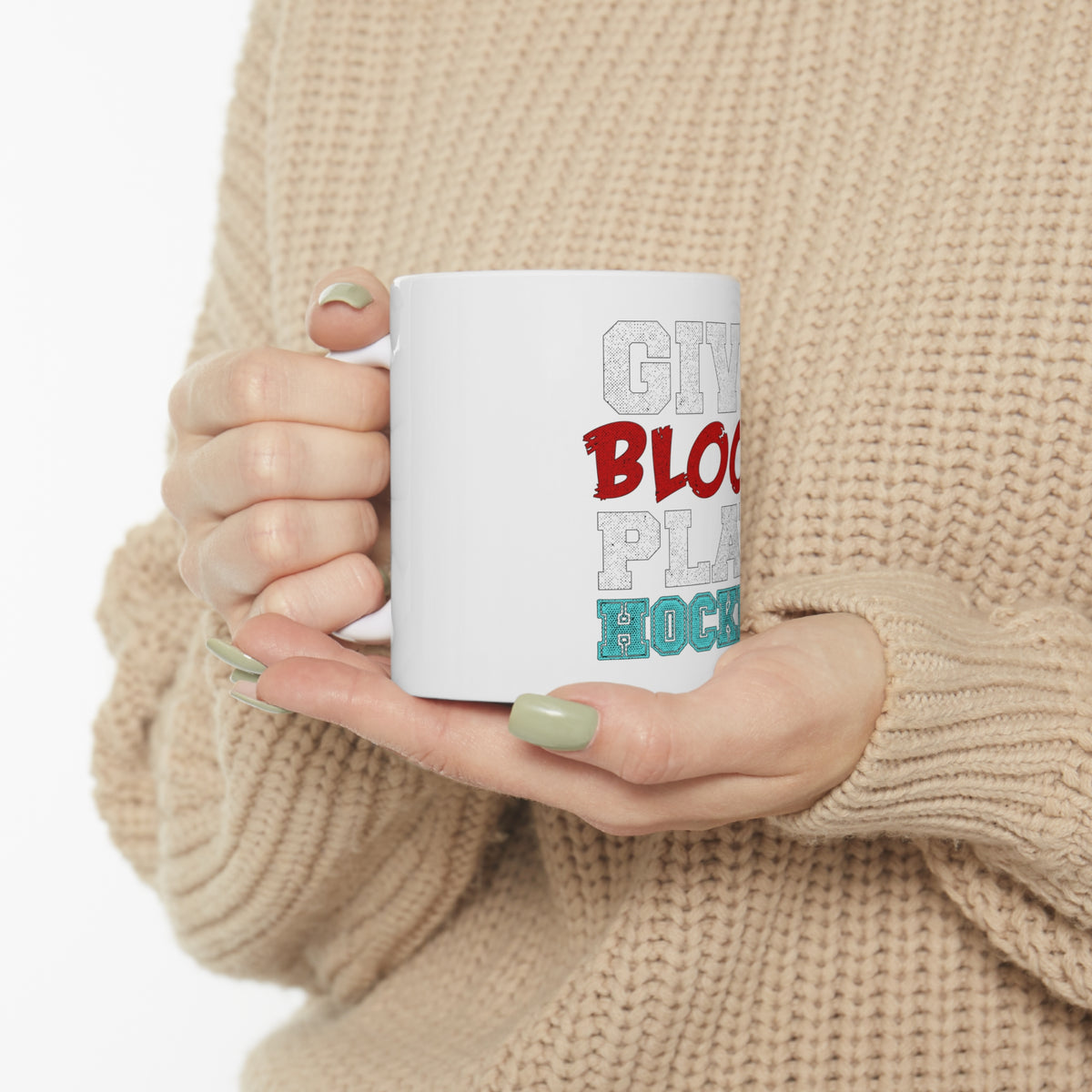 Glossy White Coffee / Tea Mug - Give Blood Play Hockey, view 10
