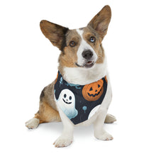 DistinctInk Adjustable Pet Banana Collar with Ghastly Skeleton Pumpkin Patch Design for Halloween