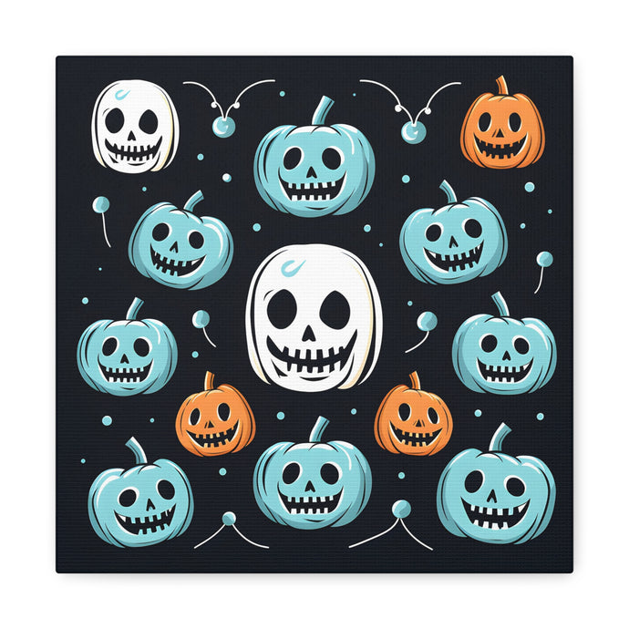 DistinctInk Canvas Wall Art with Skele-Ghostly Pumpkin Patch for Halloween
