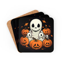 DistinctInk (Set of 4) Corkwood Coasters with Ghost Skeleton Pumpkin PatternDesign for Halloween