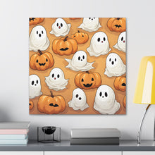 DistinctInk Canvas Wall Art with Ghostly Skeleton Pumpkin Patch for Halloween