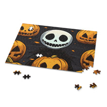 DistinctInk Jigsaw Puzzle with Ghastly Skeleton Pumpkins Design for Halloween