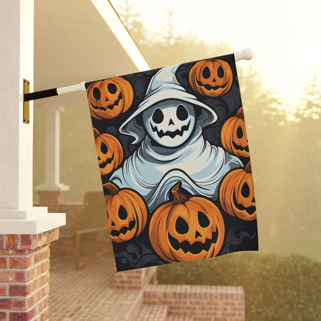 Garden & House Banner / Flag with Spooky Skeletal Pumpkin Patch Design for Halloween, view 9