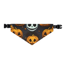 DistinctInk Adjustable Pet Banana Collar with Ghastly Skeleton Pumpkins Design for Halloween