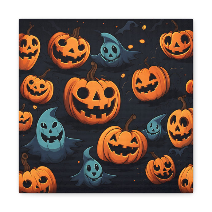 DistinctInk Canvas Wall Art with Nightly Fright of Bats and Ghouls for Halloween