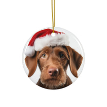 DistinctInk Hanging Ceramic Christmas Tree Ornament with Gold String - Great Gift/Present - 2 3/4 inch Diameter - Wirehaired Vizsla Puppy Design