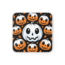 DistinctInk (Set of 4) Corkwood Coasters with Ghost Skeleton Cartoon PumpkinDesign for Halloween