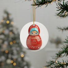 DistinctInk Hanging Ceramic Christmas Tree Ornament with Gold String - Great Gift/Present - 2 3/4 inch Diameter - Russian Toy Design