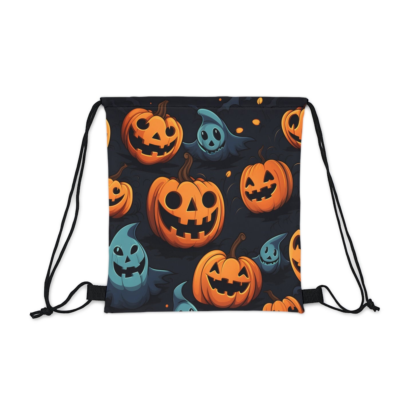 DistinctInk Drawstring Bag Backpack with Nightly Fright of Bats and Ghouls Design for Halloween