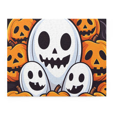 DistinctInk Jigsaw Puzzle with Skele-Pumpkin Ghost Pattern Design for Halloween